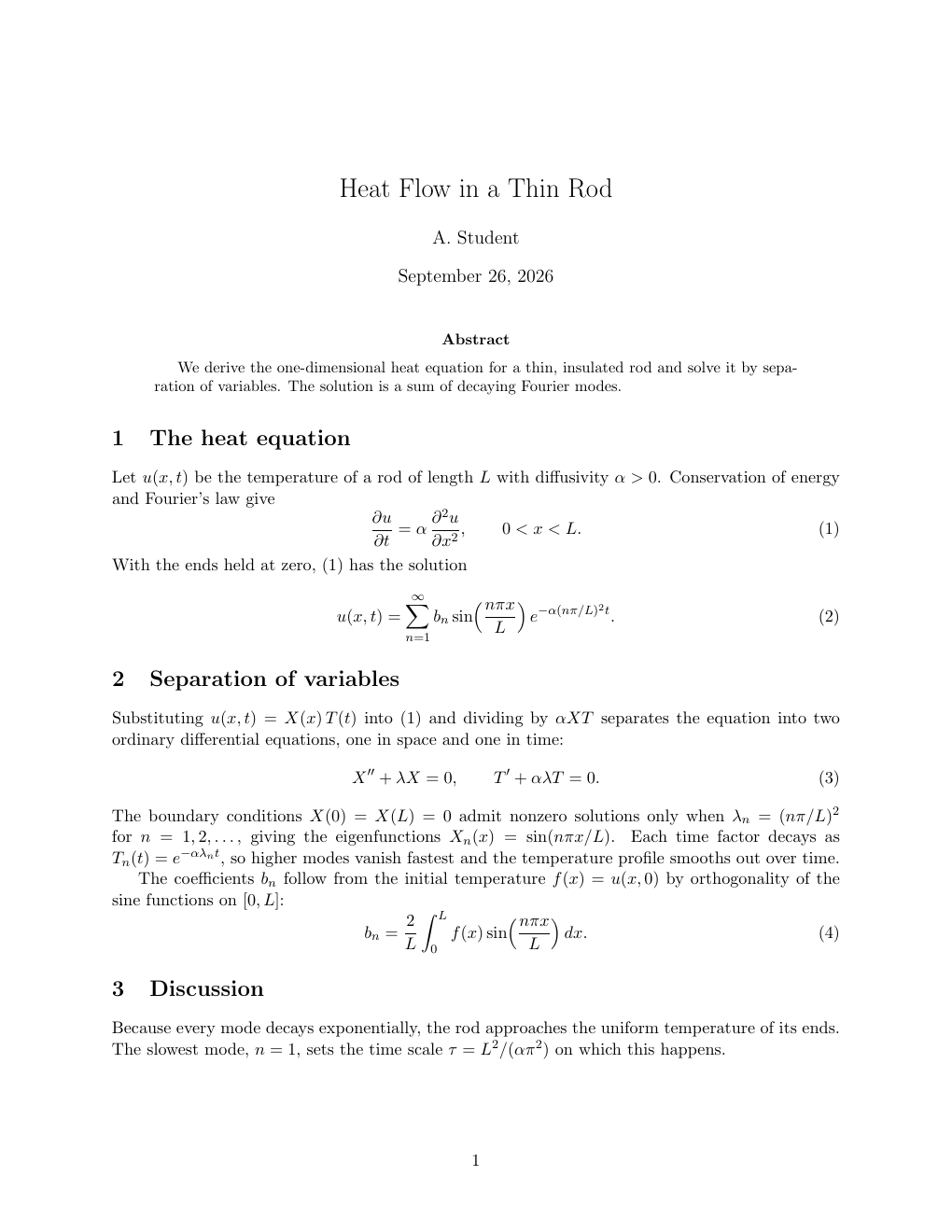 Page 1 of the compiled sample paper, Heat Flow in a Thin Rod